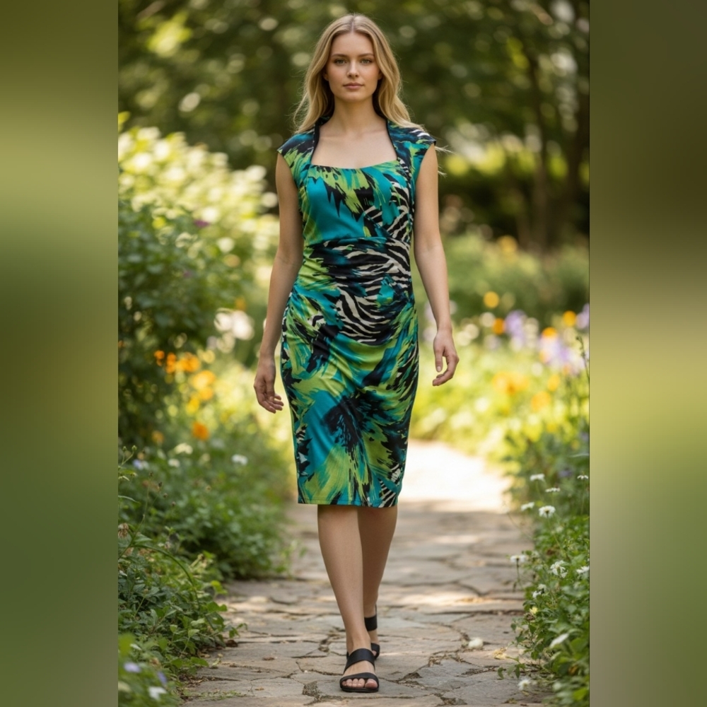 Nwt Frank Lyman Design Elegant Multi Color Dress Sexy Zebra Jungle 14/16